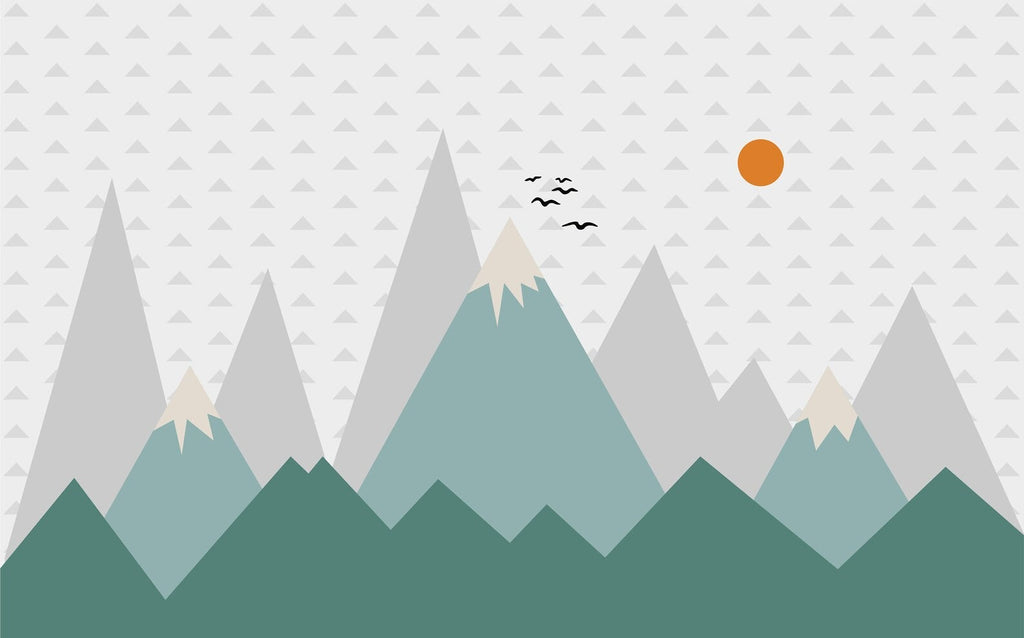 Nordic mountain wallpaper design file showing detailed pattern of snow-capped peaks and sunset