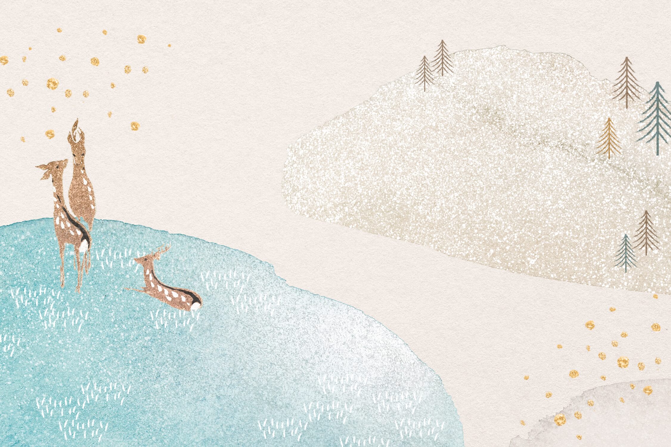 Mountain wallpaper design file showing full pattern with gold accents and watercolor effects