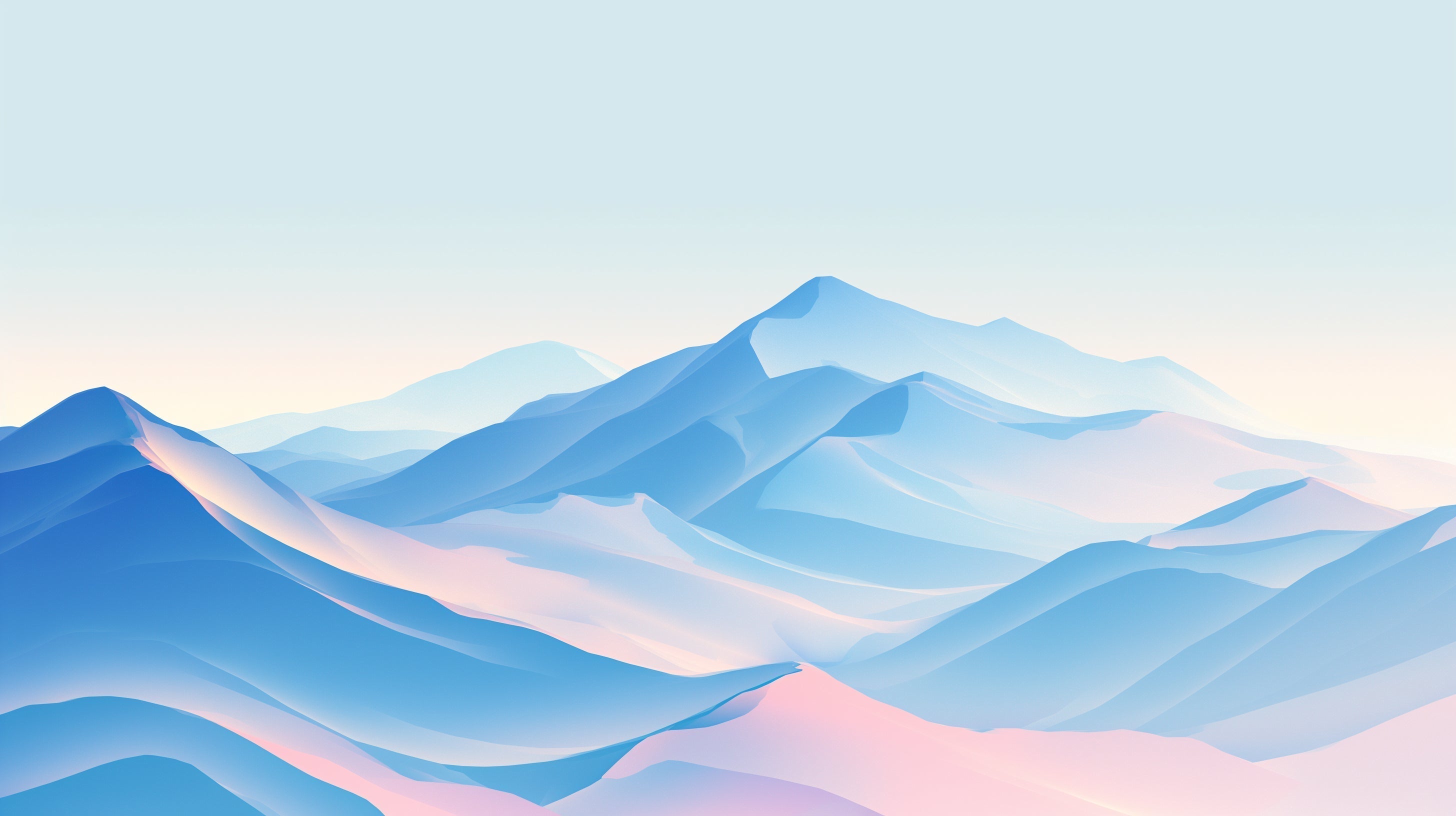 Mountain range wallpaper in soft pastels shown in a bright modern living room, creating a peaceful atmosphere
