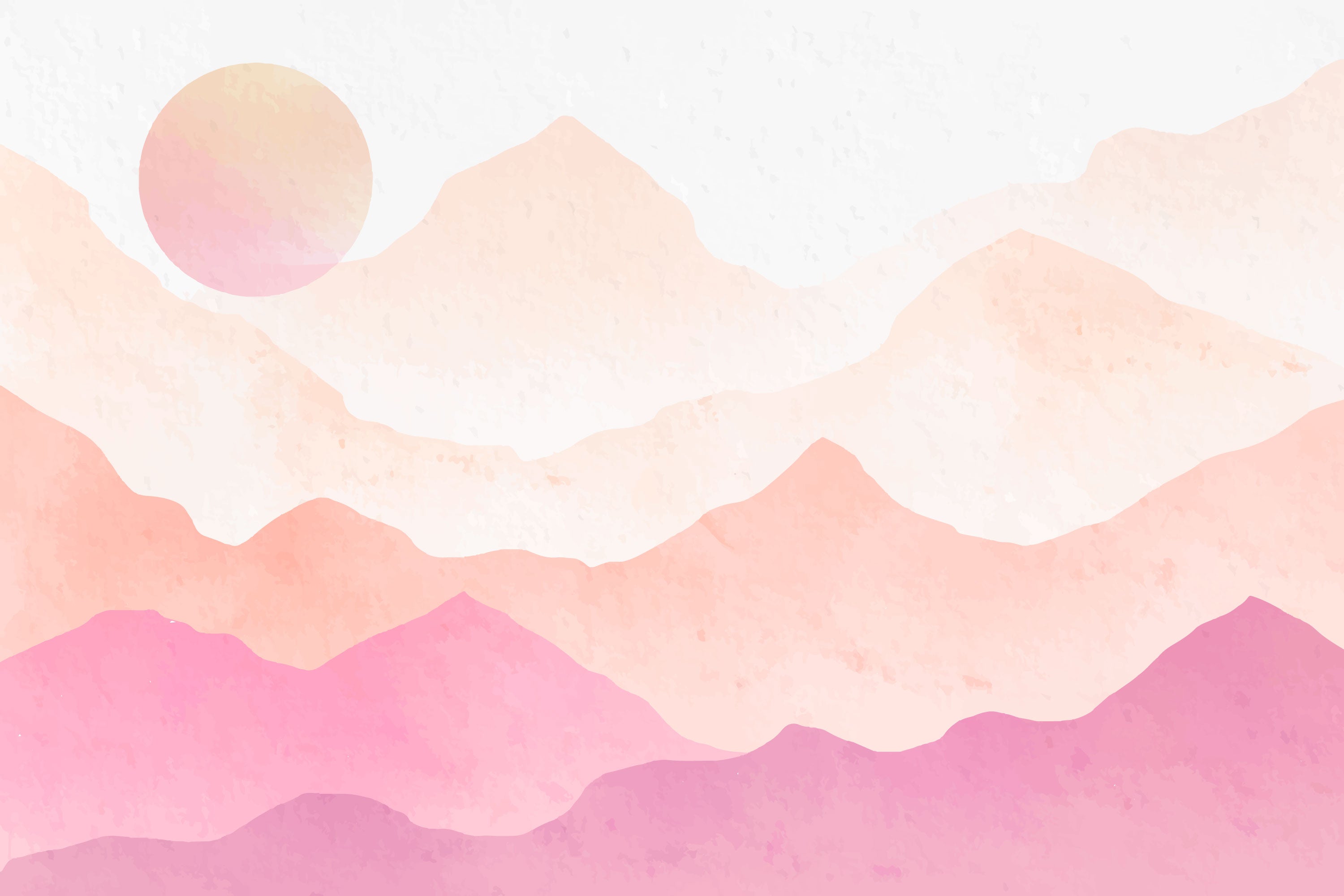 Pink sunset mountain range design file showing intricate watercolor detail pattern