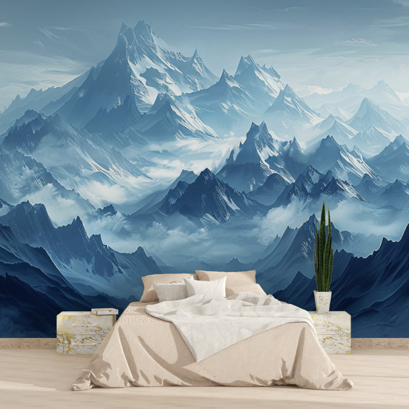 Mountain landscape wallpaper brightening modern hallway space