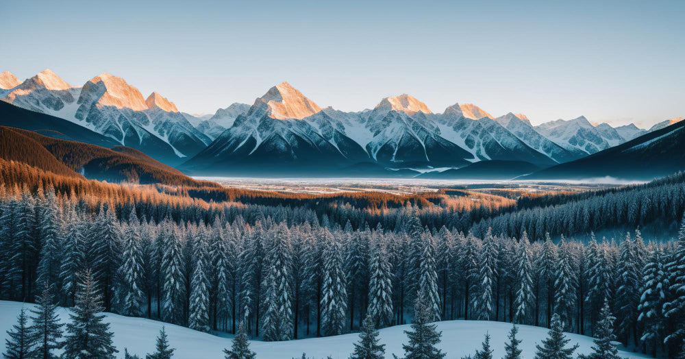 Mountain landscape design file showing full pattern and sunset color details