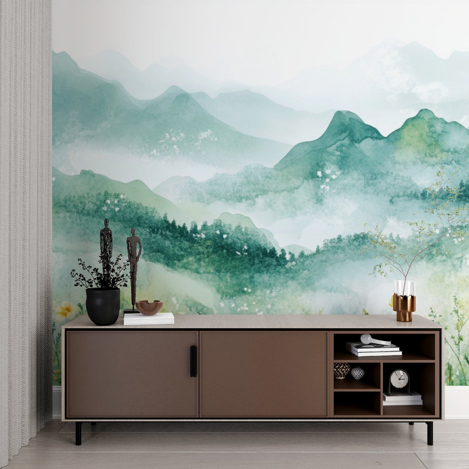 Nature landscape wallpaper bringing outdoor feel to home office environment