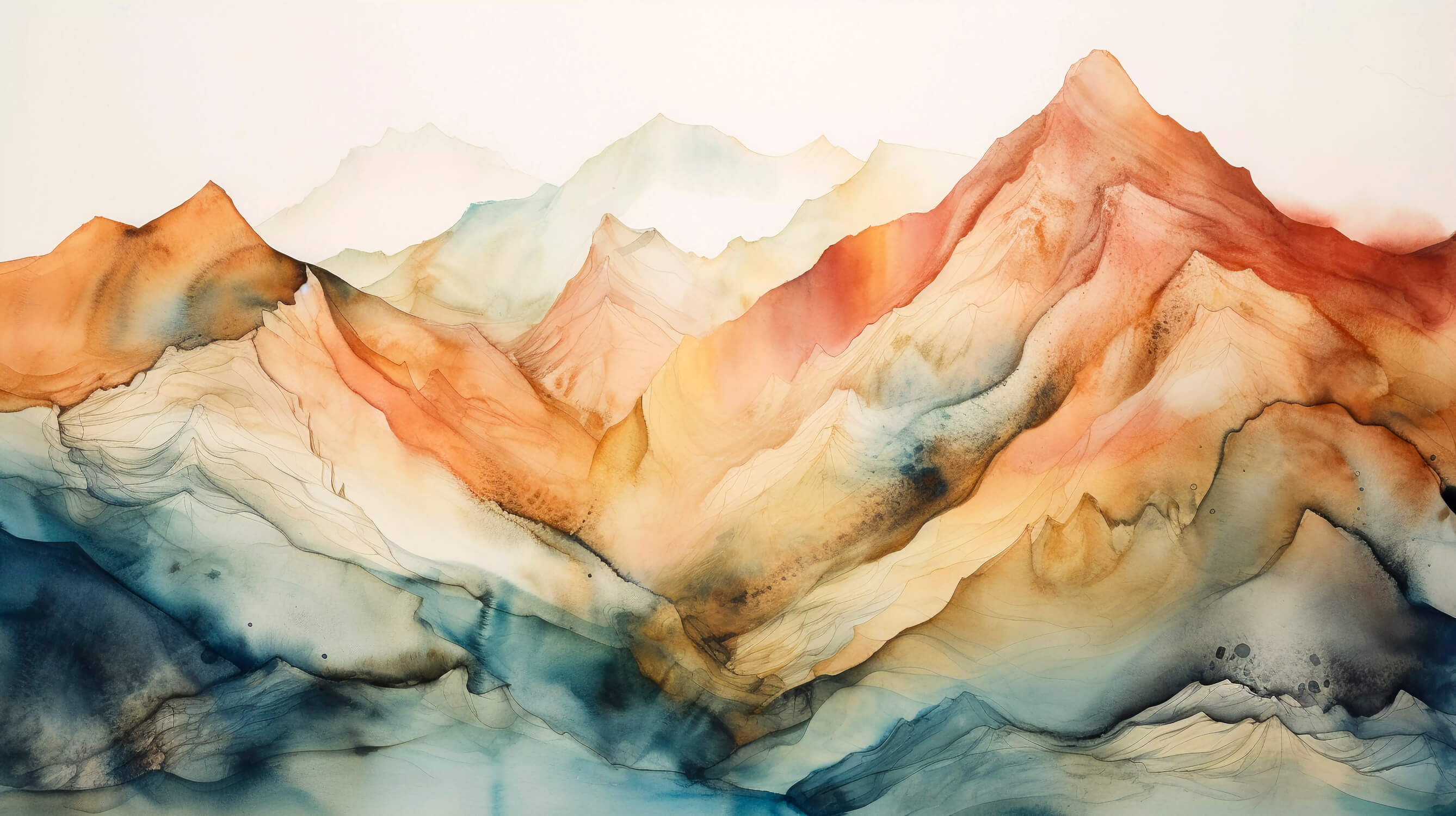 Mountain landscape wallpaper design file showing full terracotta watercolor pattern