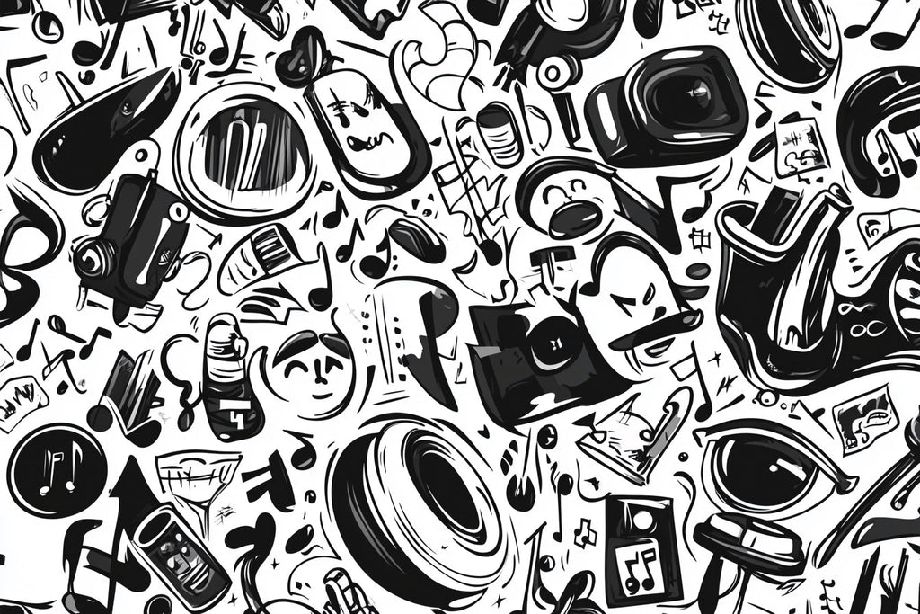 Black and white music pattern wallpaper design file showing full pattern detail