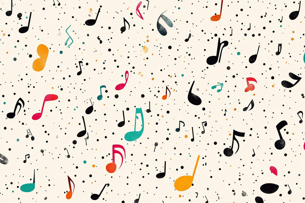 Music notes pattern design file showing vibrant color details and floating musical elements