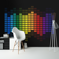 Music equalizer wallpaper creating amazing visual impact in modern recording studio space with ambient lighting