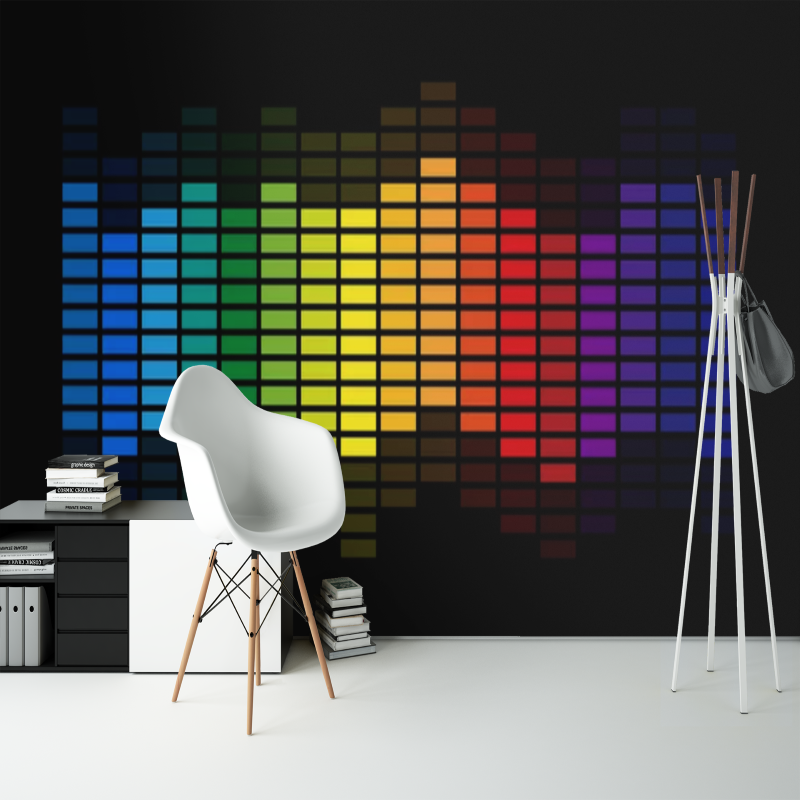 Music equalizer wallpaper creating amazing visual impact in modern recording studio space with ambient lighting