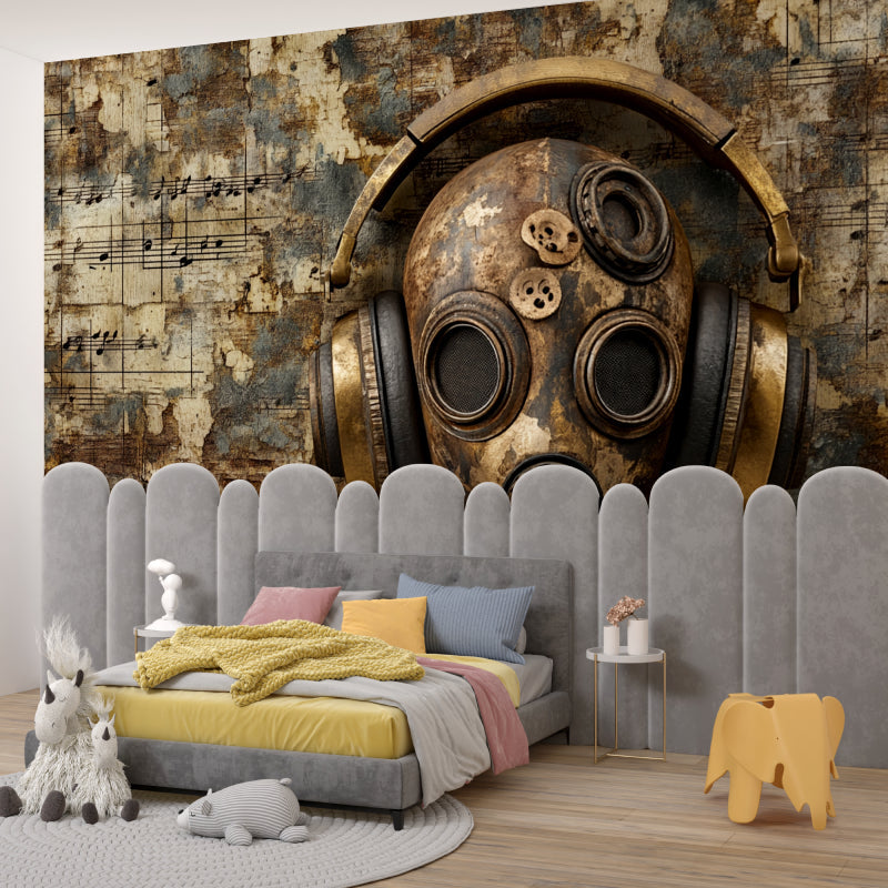 Steampunk wallpaper design in industrial style loft living room