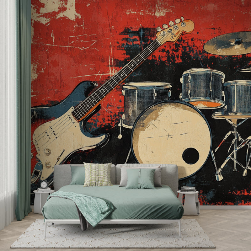 Musical instruments wall mural adding character to urban dining space