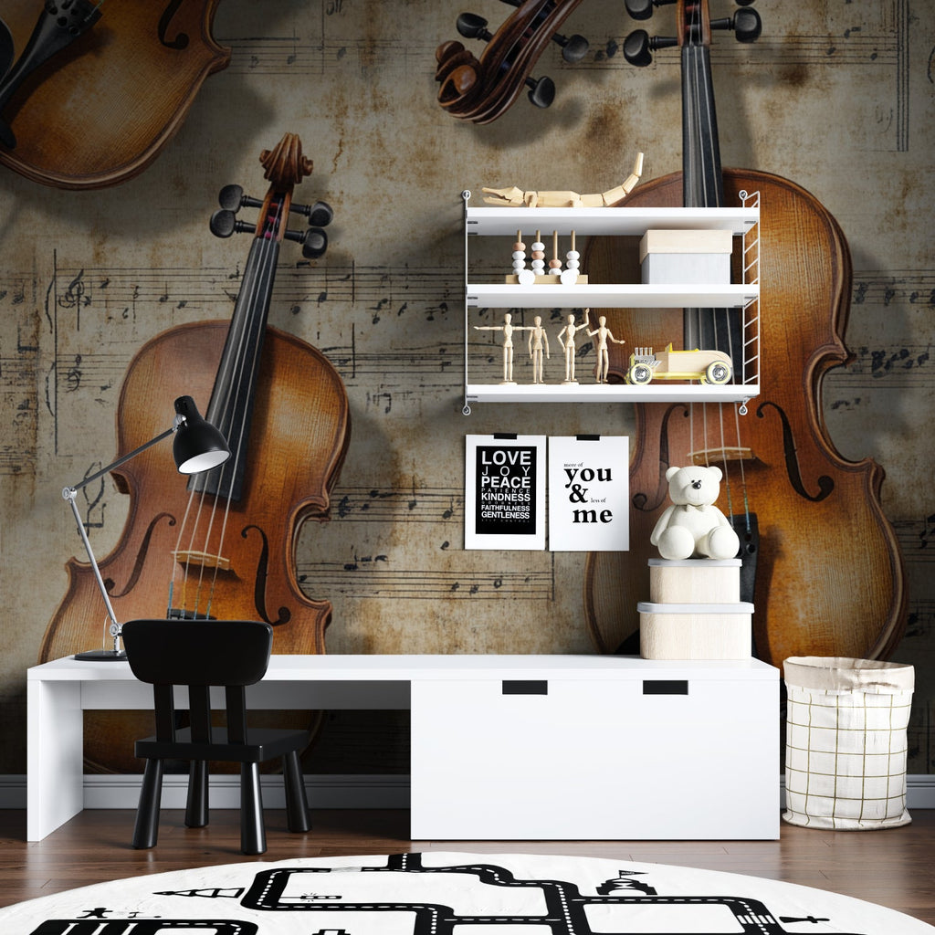 Classical instrument wall mural in piano teaching room setting