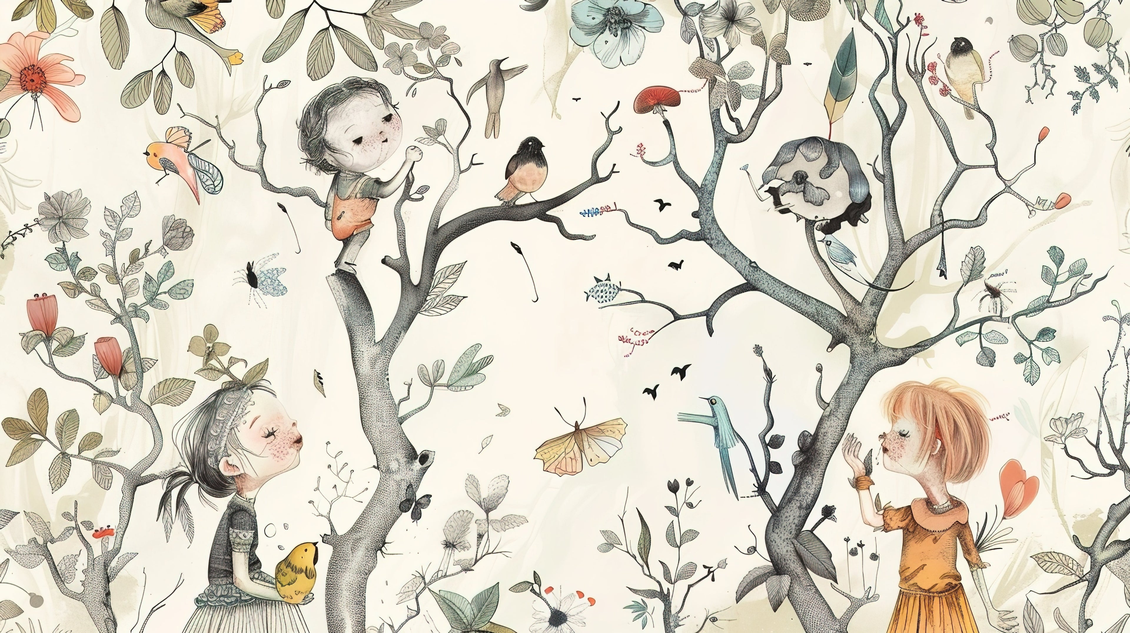 Design file of Whimsical Forest Adventure wallpaper showing full pattern detail