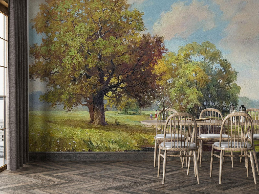Autumn Tree Mural in home office with natural lighting