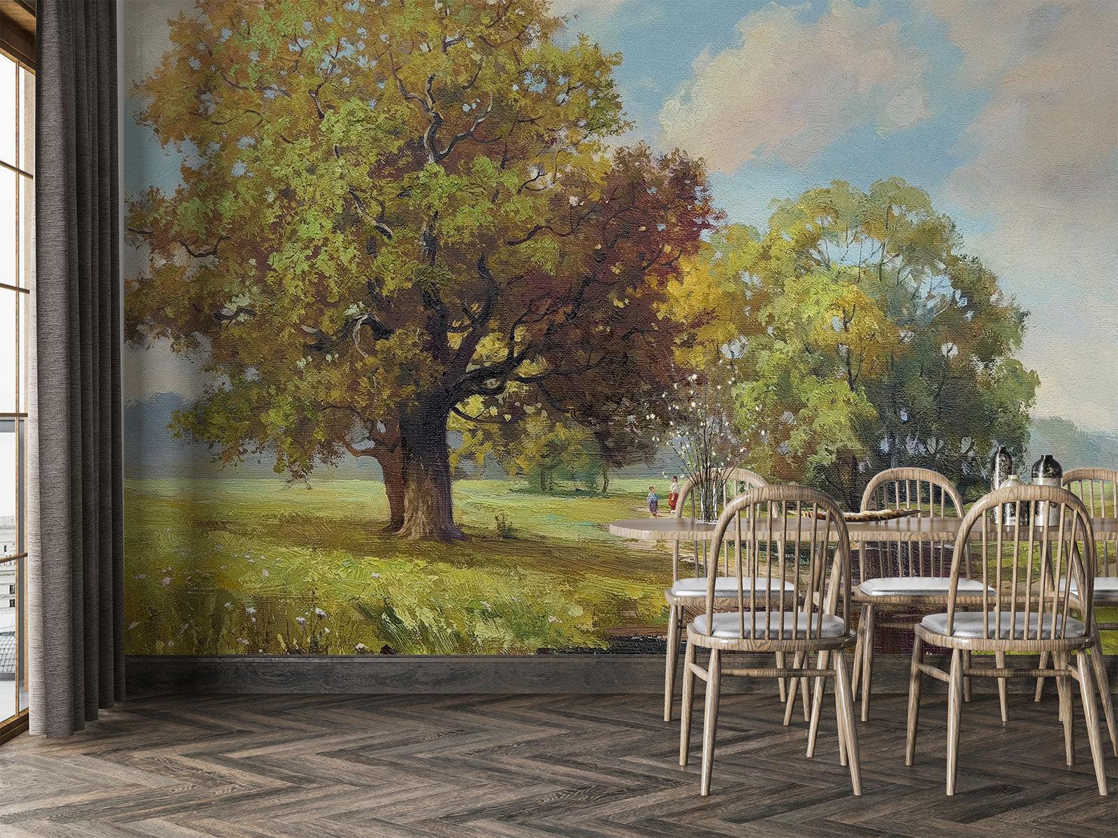 Autumn Tree Mural in home office with natural lighting