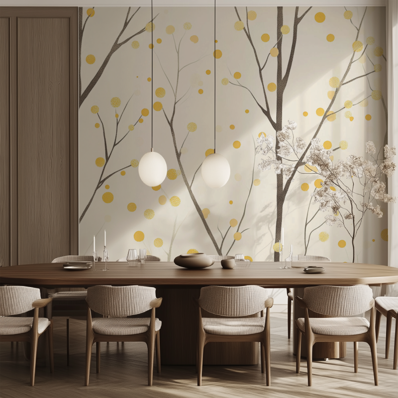 Modern nature wallpaper with golden details brightening up an entryway