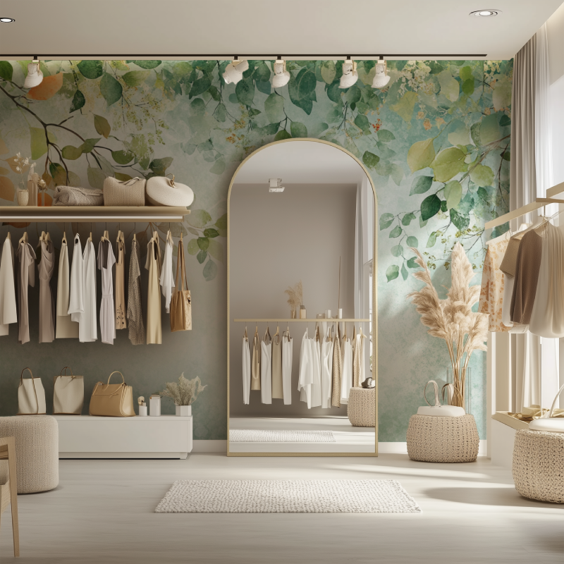 Watercolor botanical wall mural adding fresh style to a cozy bedroom