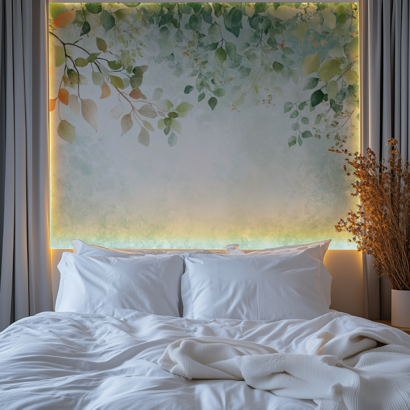 Nature-inspired wallpaper creating a peaceful home office environment