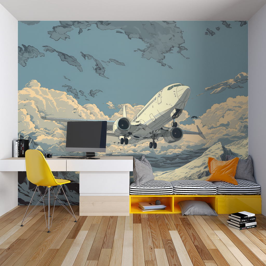 Vintage maritime wallpaper bringing warmth to a master bedroom