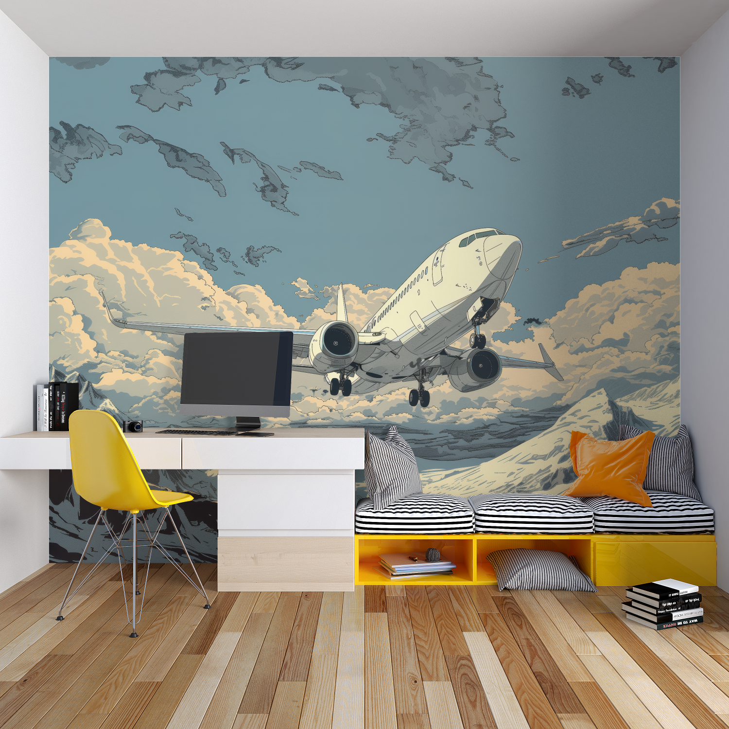 Vintage maritime wallpaper bringing warmth to a master bedroom