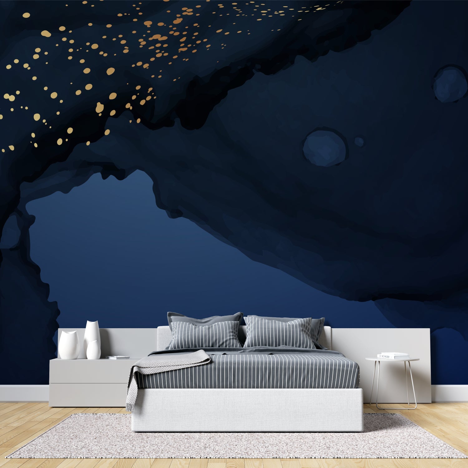 Modern gold accent wall mural making a statement in a dining room