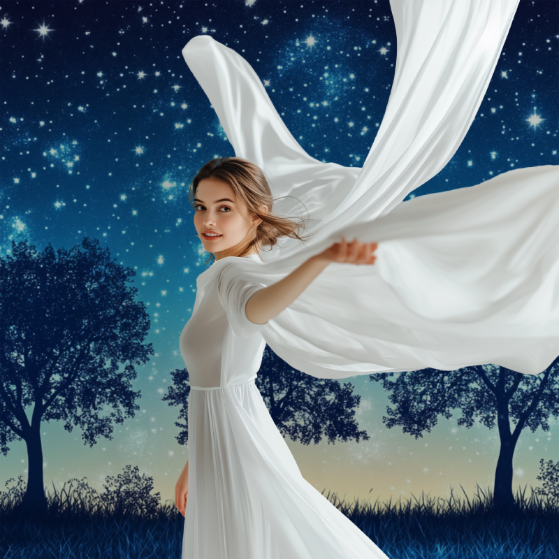 Starlit forest wall mural in a child's room with reading nook