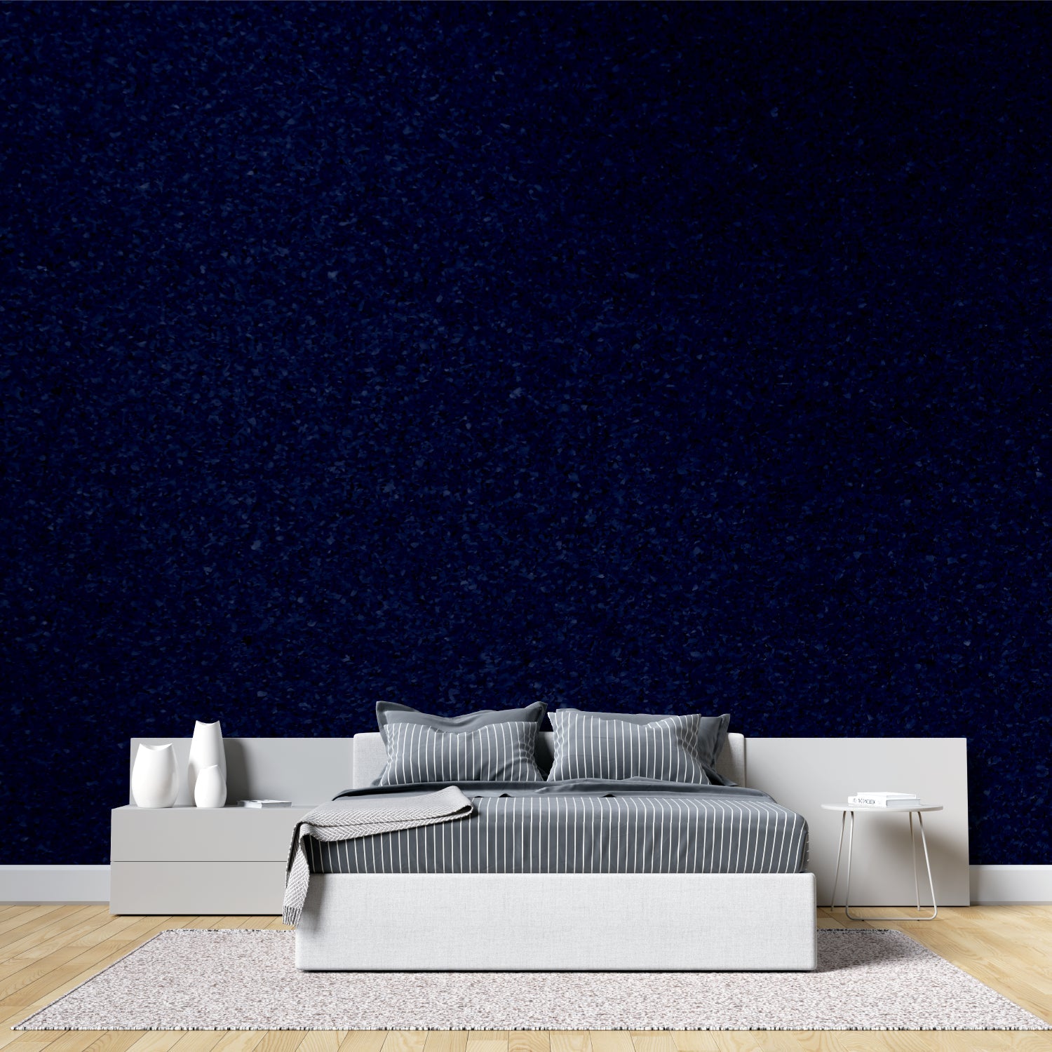 Glitter star wallpaper featured in a teen's bedroom with fairy lights
