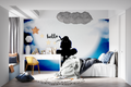 Ninja wallpaper in modern teen bedroom showing moonlit silhouette design creating cozy atmosphere