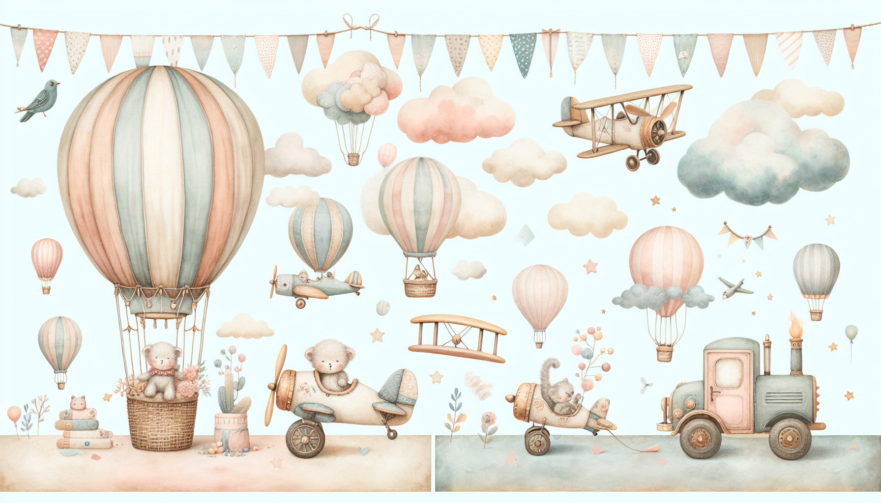 Hot air balloon and teddy bears design file showing full pattern detail