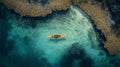 Ocean aerial wallpaper creating a stunning focal point in a modern living room with minimal furniture and natural light