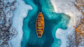 Ocean landscape wallpaper with wooden boat creates a peaceful atmosphere in modern living room with natural light