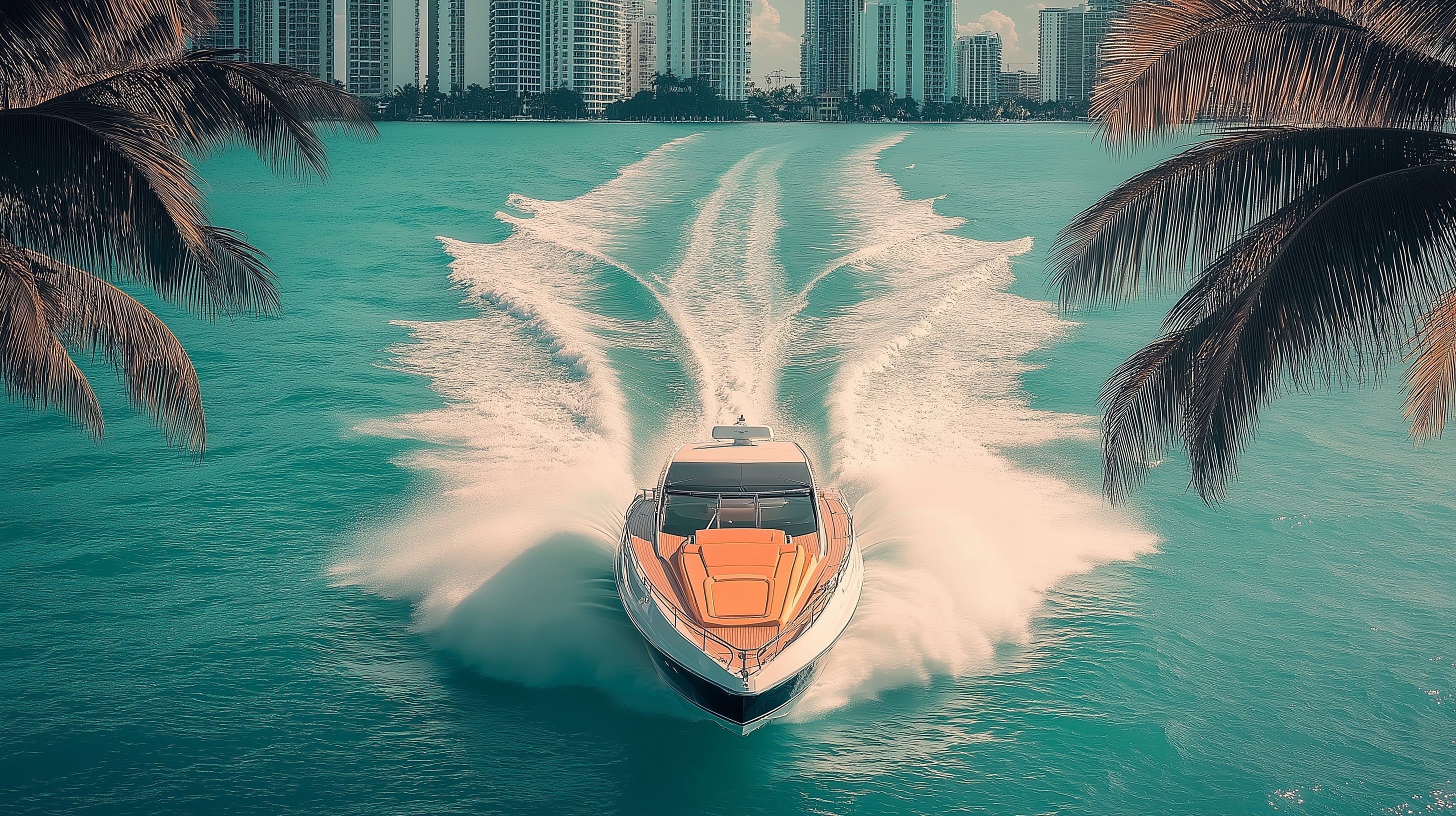 Luxury yacht Caribbean waters wallpaper design file showing detailed turquoise ocean and wake patterns