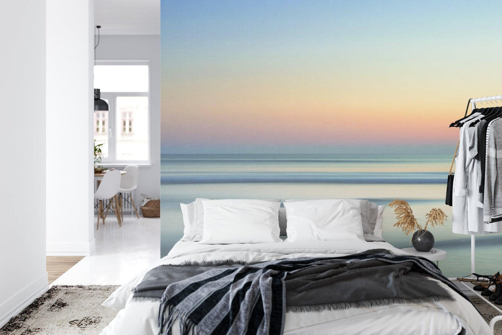 Ocean wall mural bringing serene vibes to a dining room setting