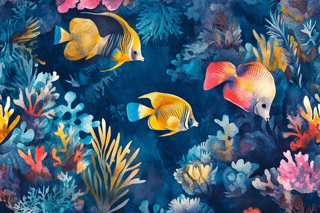 Design file showing detailed tropical fish and coral reef pattern in high resolution