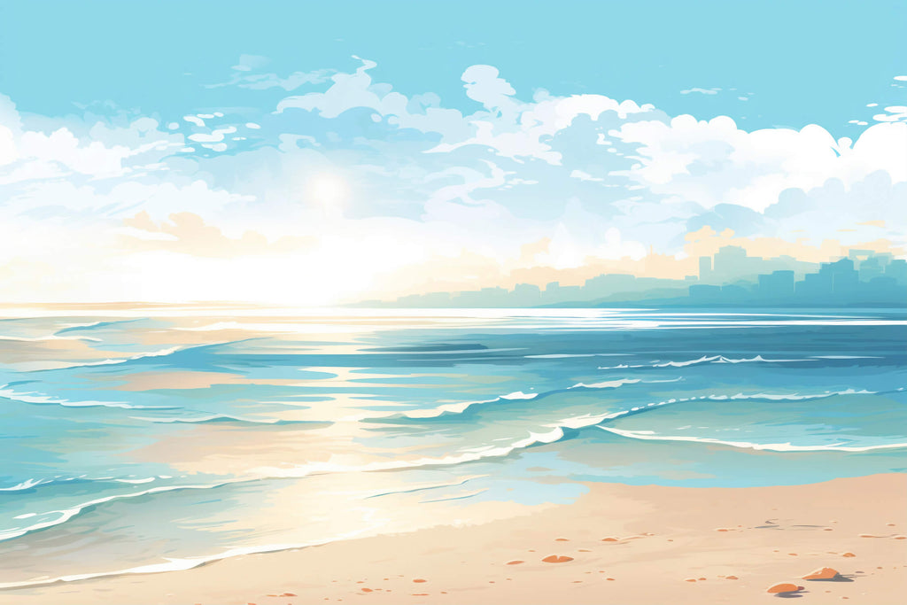 Ocean wallpaper design file showing detailed watercolor waves and beach pattern