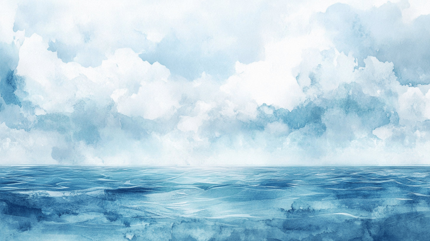 Ocean and clouds watercolor wallpaper design file showing full pattern detail