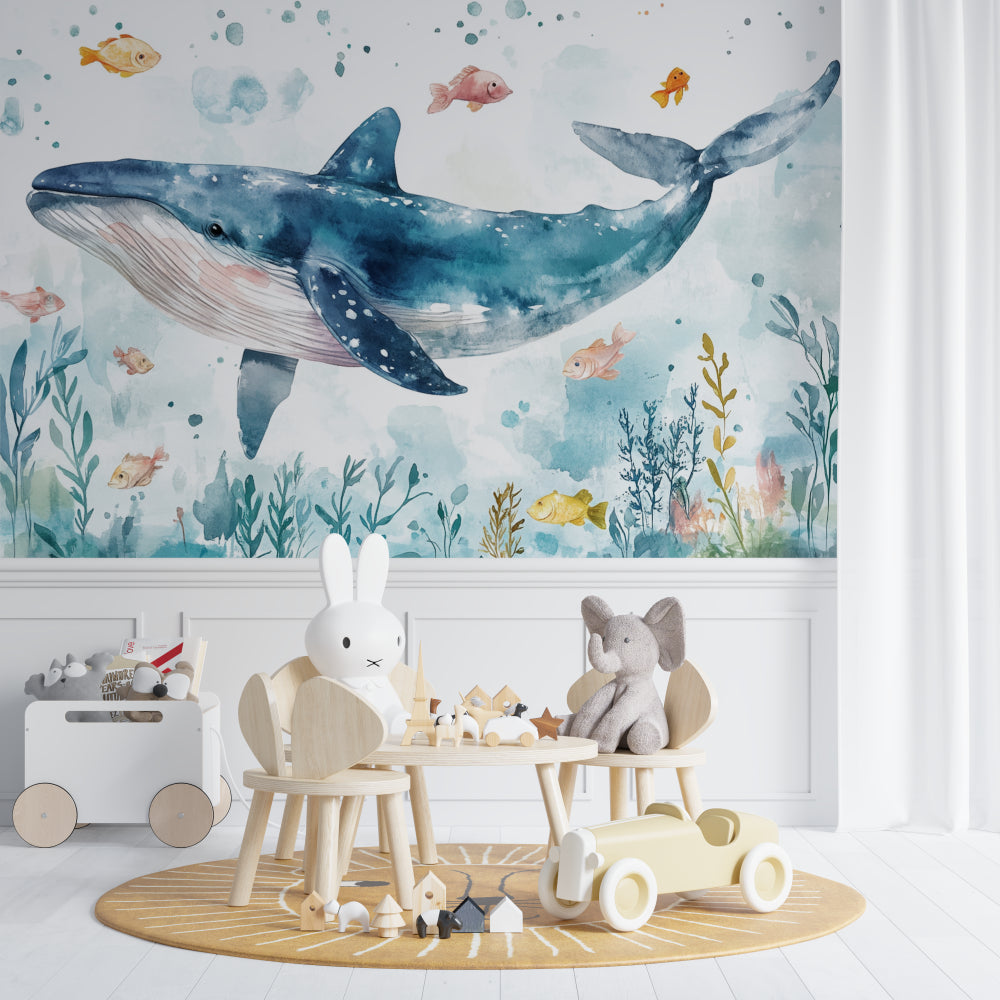 Ocean Theme Wallpaper making a statement in a coastal-style bedroom