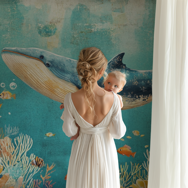 Whale Wall Mural transforming a bathroom into an underwater paradise
