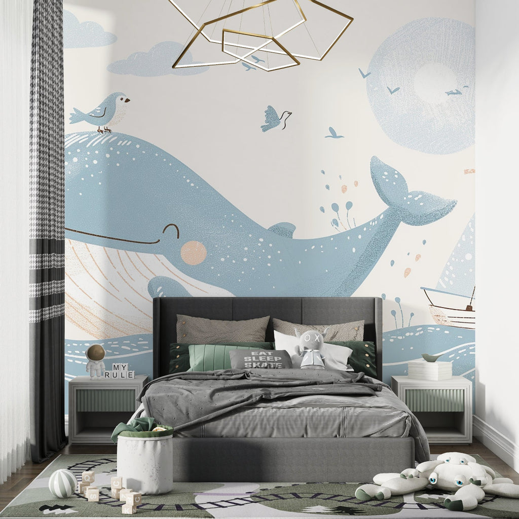 Marine theme wall mural adding character to a baby's room
