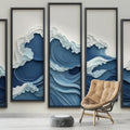 Ocean Wave Mural Wallpaper creating a stunning focal point in a modern living room with white furniture and natural light