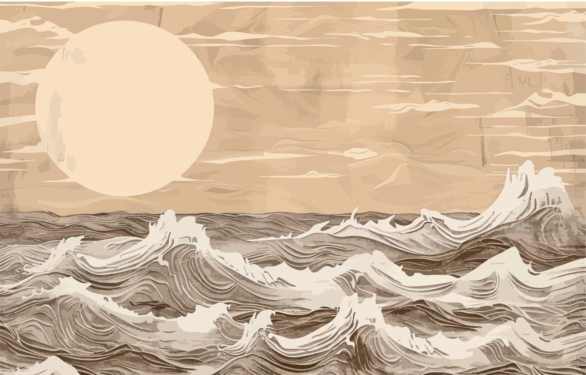 Design file showing the elegant flow of minimalist ocean waves pattern in beige