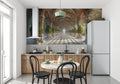 Palace gallery mural wallpaper creating depth in a modern living room with elegant furniture