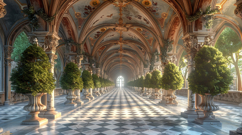 Palace gallery design file showing detailed architectural elements and marble floor pattern