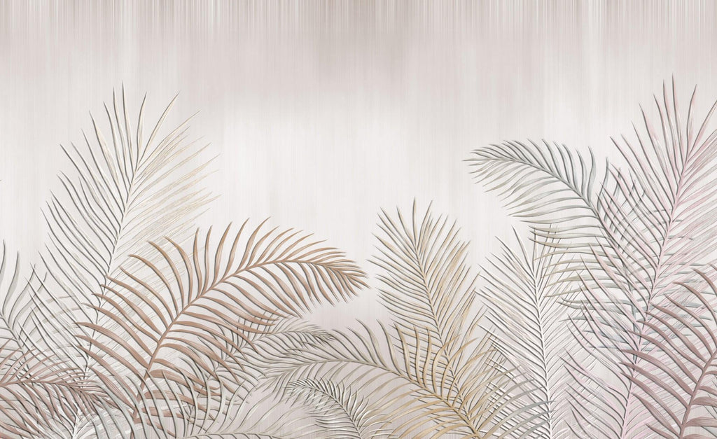 Design file showing detailed palm leaves pattern in soft beige tones