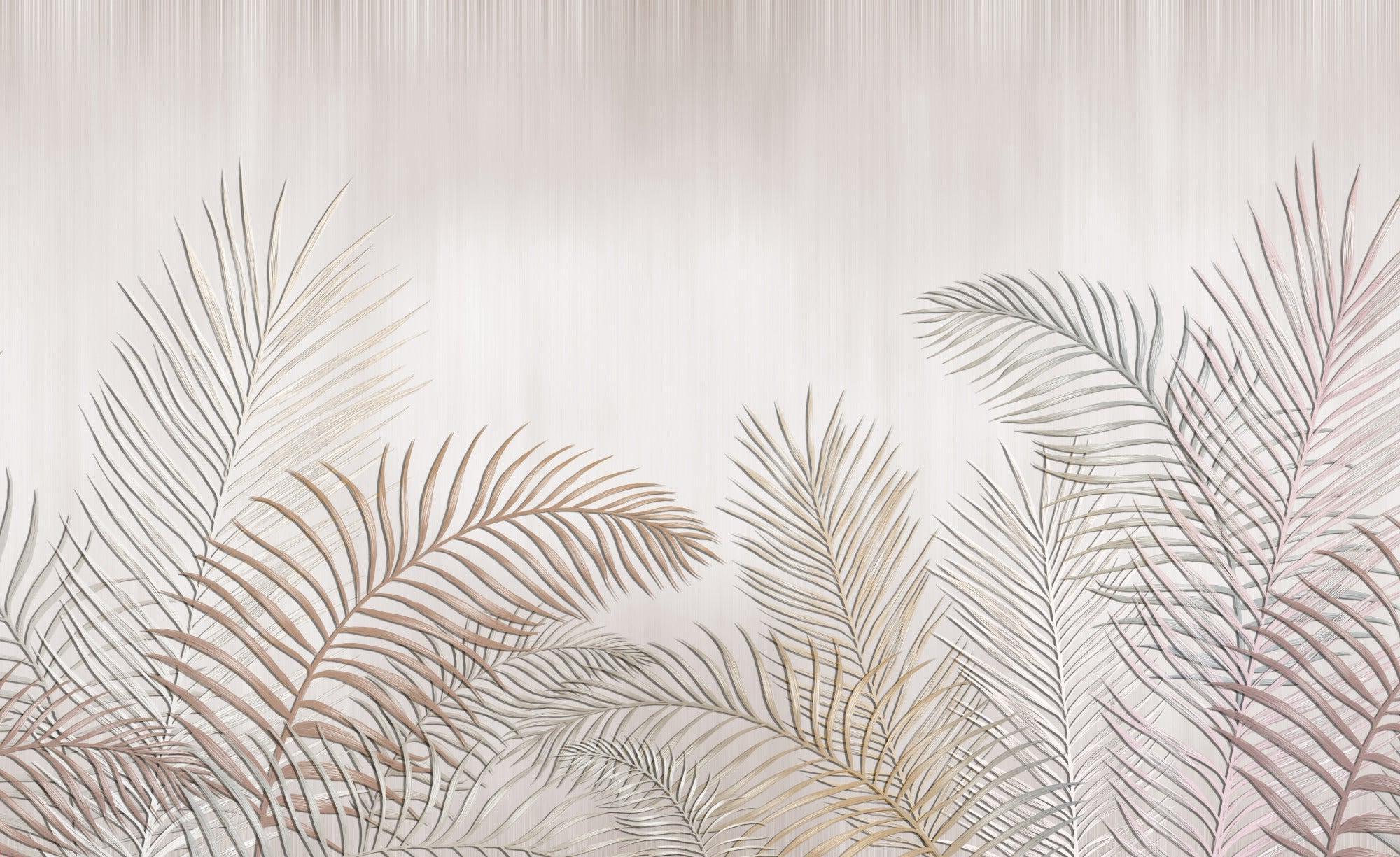 Design file showing detailed palm leaves pattern in soft beige tones