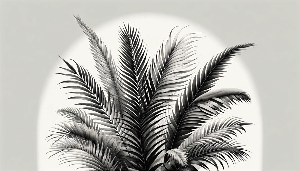 Palm leaves wallpaper design file showing detailed monochrome tropical pattern