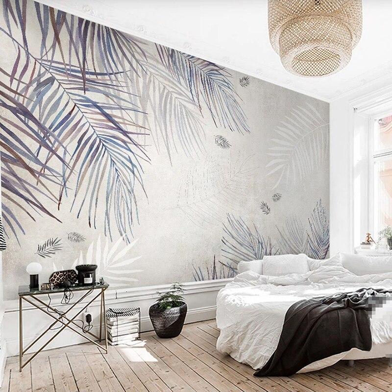 Botanical wall mural in dining room with natural lighting
