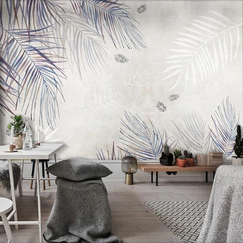 Palm leaves mural creating depth in hallway space