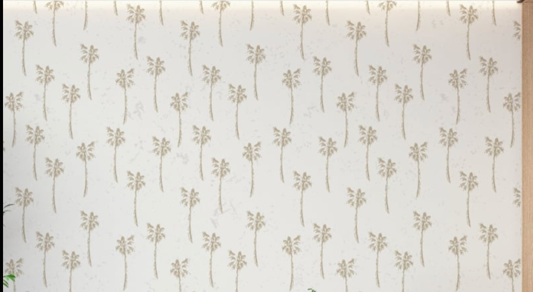 Palm Tree Wallpaper design file showing elegant beige palm pattern on white background
