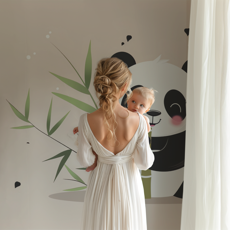 Panda and bamboo wallpaper bringing charm to a kids bedroom