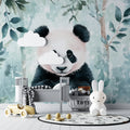 Panda wallpaper creating a peaceful atmosphere in a modern nursery with soft natural lighting